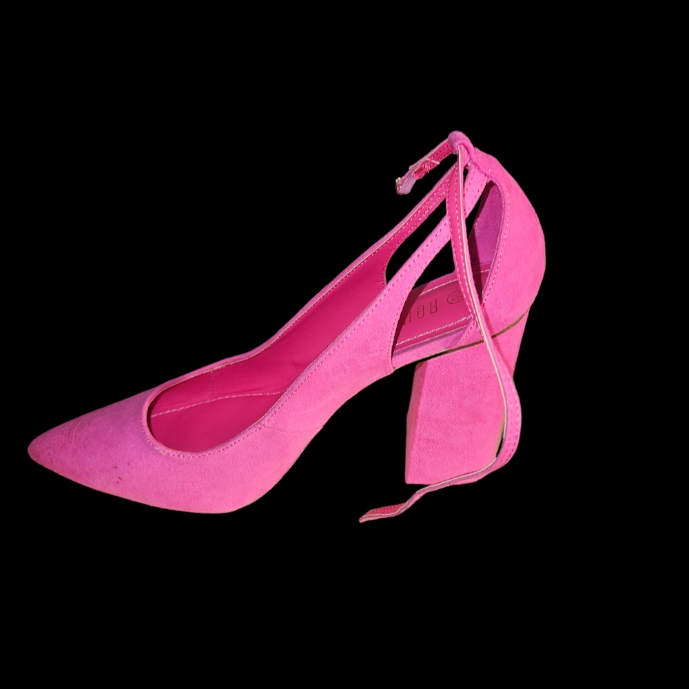 Heels 👞 Color: Fuchsia Size: 10 Style:Unique stacked & full heel slingback